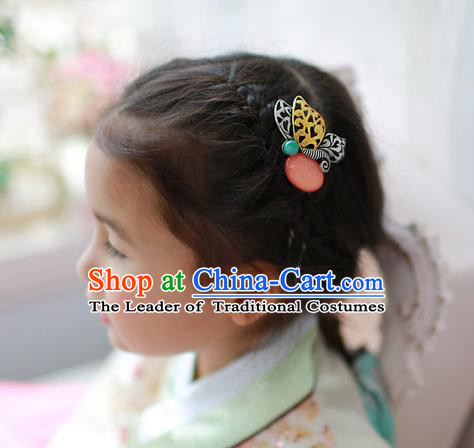 Traditional Korean Hair Accessories Pink Butterfly Hair Stick, Asian Korean Fashion Wedding Headwear for Kids