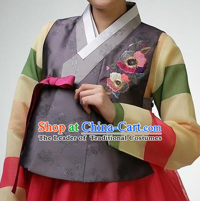 Asian Korean Traditional Handmade Formal Occasions Girls Costume Embroidered Grey Vests Hanbok Clothing for Kids