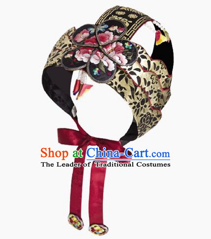 Traditional Korean Hair Accessories Bride Black Embroidered Hats, Asian Korean Fashion Girls Wedding Headwear for Kids