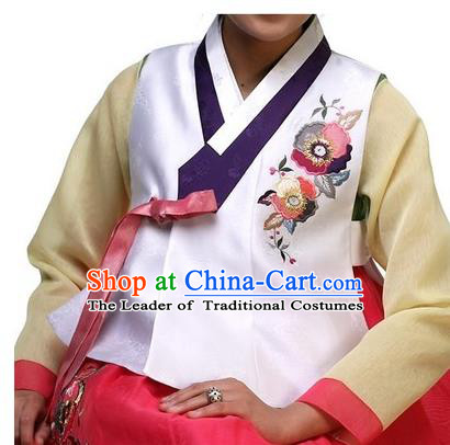 Asian Korean Traditional Handmade Formal Occasions Girls Costume Embroidered White Vests Hanbok Clothing for Kids