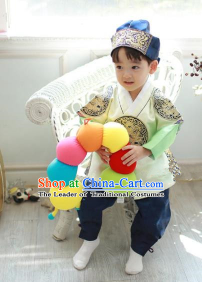 Asian Korean National Traditional Handmade Formal Occasions Boys Embroidery Light Green Hanbok Costume Complete Set for Kids
