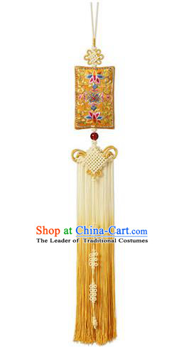 Traditional Korean Accessories Embroidered Waist Pendant, Asian Korean Fashion Wedding Yellow Tassel Waist Decorations for Women