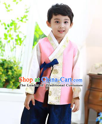 Asian Korean National Traditional Handmade Formal Occasions Boys Embroidery Pink Hanbok Costume Complete Set for Kids