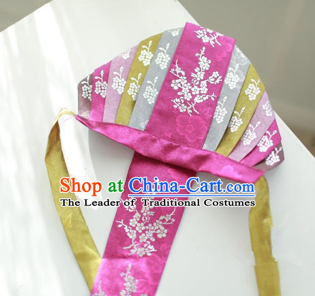 Traditional Korean Hair Accessories Bride Embroidered Purple Hats, Asian Korean Fashion Headwear for Girls