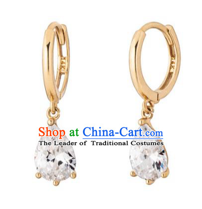 Traditional Korean Accessories 14K Gold Crystal Earrings for Women
