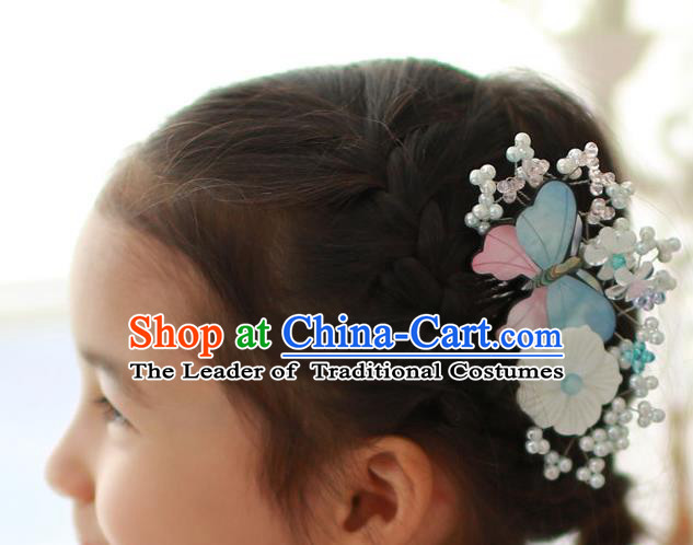 Traditional Korean Hair Accessories Butterfly Hair Comb, Asian Korean Hanbok Fashion Headwear Hair Stick for Kids