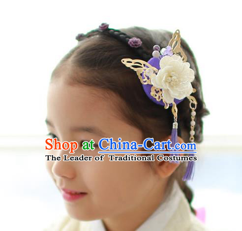 Traditional Korean Hair Accessories Butterfly Flowers Hair Clasp, Asian Korean Hanbok Fashion Headwear Headband for Kids
