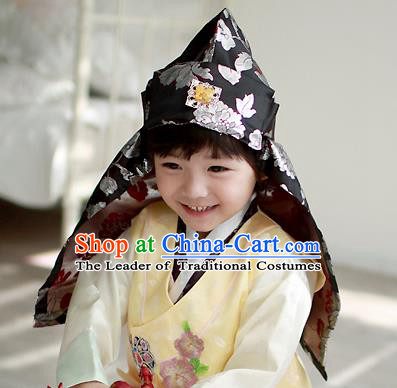 Traditional Korean Hair Accessories Prince Embroidered Black Hats, Asian Korean Fashion Headwear for Boys