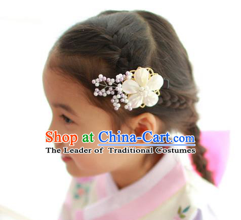 Traditional Korean Hair Accessories Shell Flower Hair Claw, Asian Korean Hanbok Fashion Headwear Hair Stick for Kids