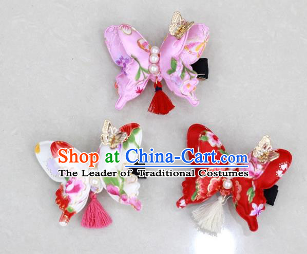 Traditional Korean Hair Accessories Butterfly Pearls Hair Stick, Asian Korean Wedding Hanbok Hair Decorations Headwear for Kids
