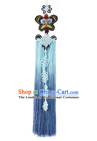 Traditional Korean Accessories Embroidered Black Butterfly Waist Pendant Chinese Knot Palace Taeniasis, Asian Korean Wedding Hanbok Tassel Waist Decorations for Women