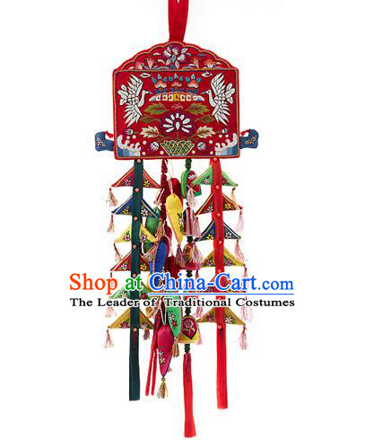 Korean National Accessories Bride Embroidered Red Waist Pendant, Asian Korean Wedding Hanbok Tassel Waist Decorations for Women