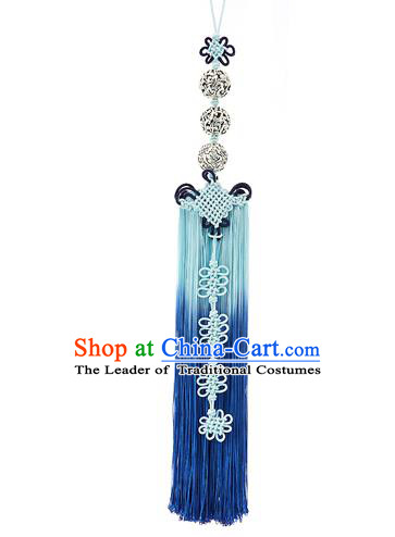 Asian Korean Hanbok Blue Tassel Waist Decorations, Korean National Belts Accessories Wedding Bride Waist Pendant for Women