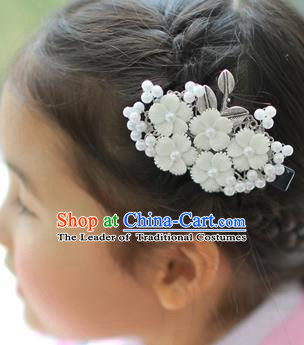 Korean National Hair Accessories White Flowers Hair Stick, Asian Korean Hanbok Fashion Headwear Hair Claw for Kids