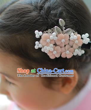 Korean National Hair Accessories Light Pink Flowers Hair Stick, Asian Korean Hanbok Fashion Headwear Hair Claw for Kids