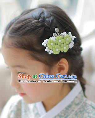 Korean National Hair Accessories Green Flowers Hair Stick, Asian Korean Hanbok Fashion Headwear Hair Claw for Kids