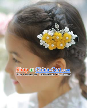 Korean National Hair Accessories Yellow Flowers Hair Stick, Asian Korean Hanbok Fashion Headwear Hair Claw for Kids