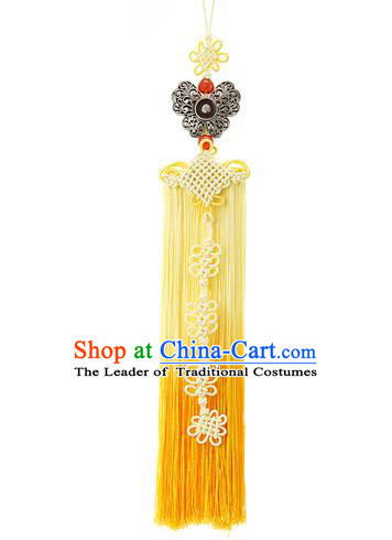Korean National Belts Accessories Bride Wedding Hanbok Butterfly Yellow Tassel Waist Pendant, Asian Korean Waist Decorations for Women