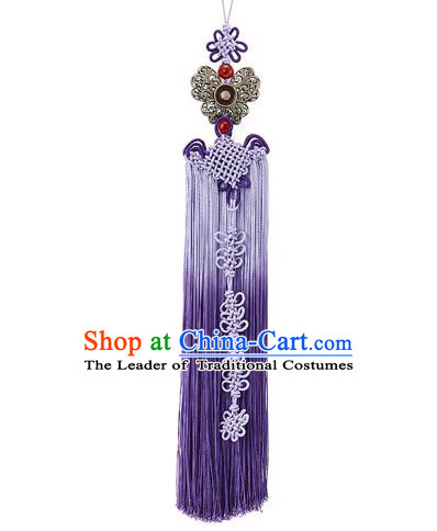 Korean National Belts Accessories Bride Wedding Hanbok Butterfly Purple Tassel Waist Pendant, Asian Korean Waist Decorations for Women