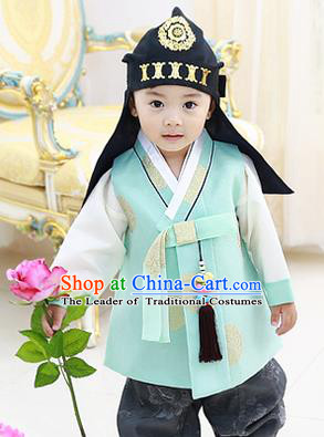 Asian Korean National Handmade Formal Occasions Embroidered Palace Prince Green Hanbok Costume Complete Set for Boys