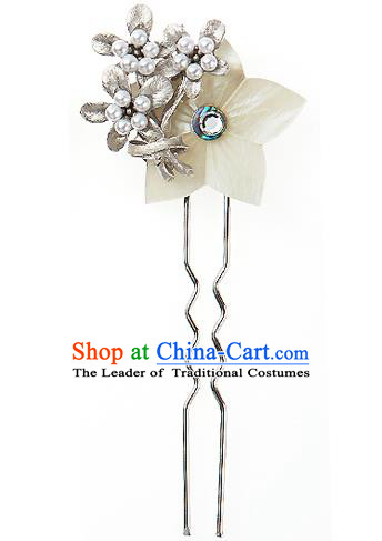 Traditional Korean National Wedding Hair Accessories Bride Palace White Flower Hairpins, Korean Hanbok Fashion Hair Stick Headwear for Women