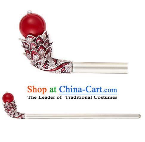 Traditional Korean National Hair Accessories Red Bead Hair Stick Hairpins, Korean Palace Hanbok Fashion Headwear for Women