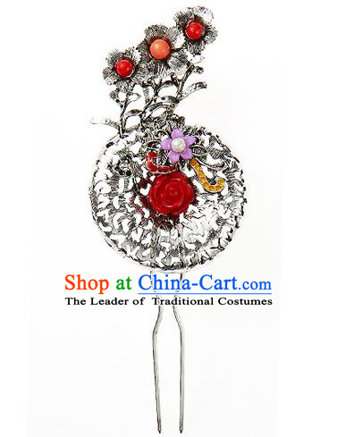 Korean National Wedding Hair Accessories Bride Rose Hairpins, Korean Hanbok Fashion Palace Hair Clasp for Women