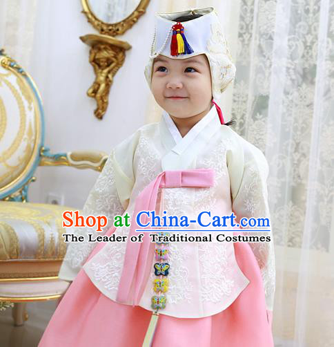 Asian Korean National Handmade Formal Occasions Wedding Clothing White Blouse and Pink Dress Palace Hanbok Costume for Kids