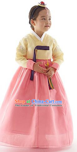 Asian Korean National Handmade Formal Occasions Yellow Blouse and Pink Dress Palace Hanbok Costume for Kids