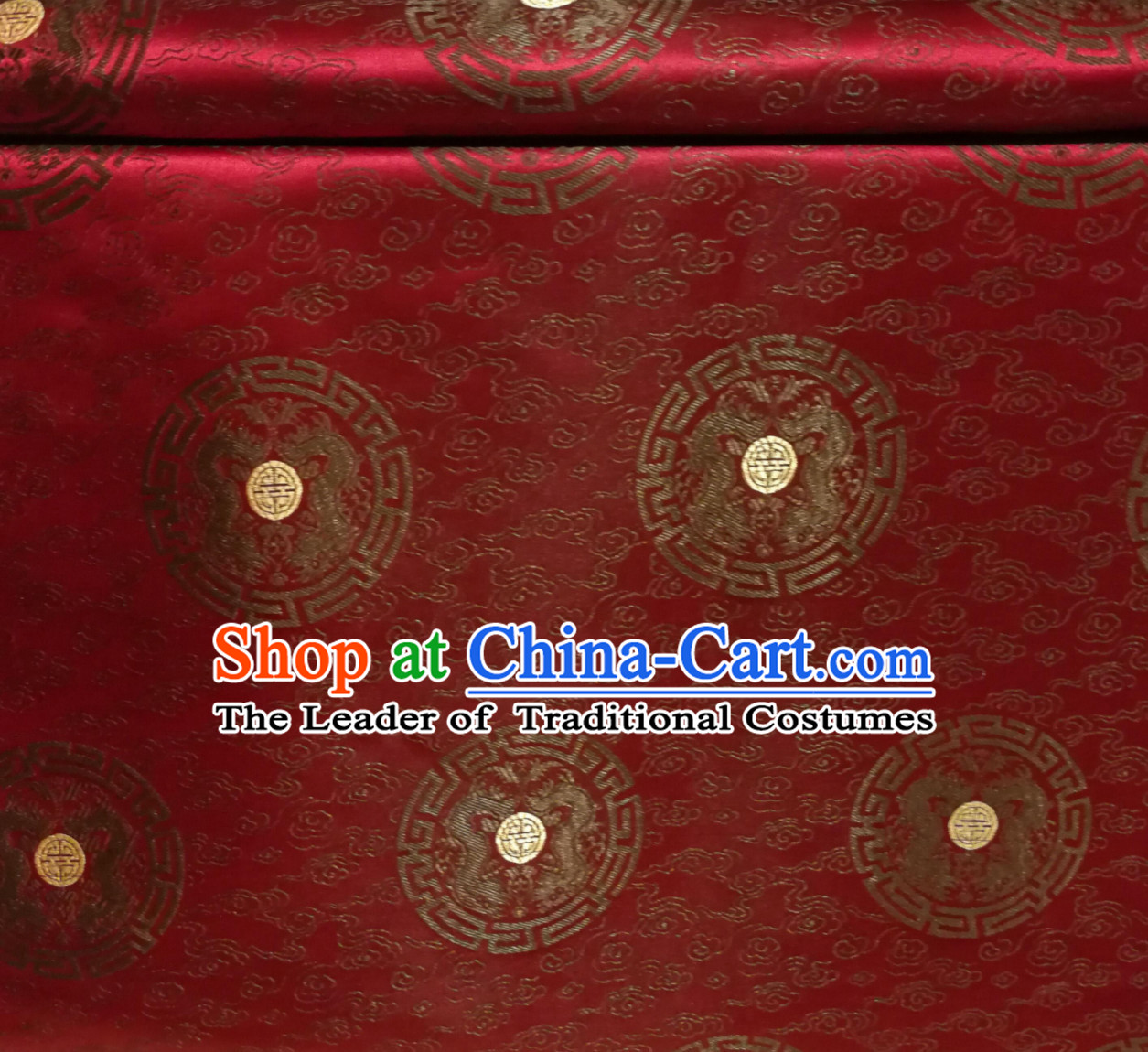 Dark Red Color Chinese Royal Palace Style Traditional Round Dragon Pattern Design Brocade Fabric Silk Fabric Chinese Fabric Asian Material