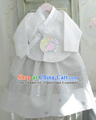 Asian Korean National Handmade Formal Occasions Wedding Bride Clothing Embroidered White Blouse and Dress Palace Hanbok Costume for Kids