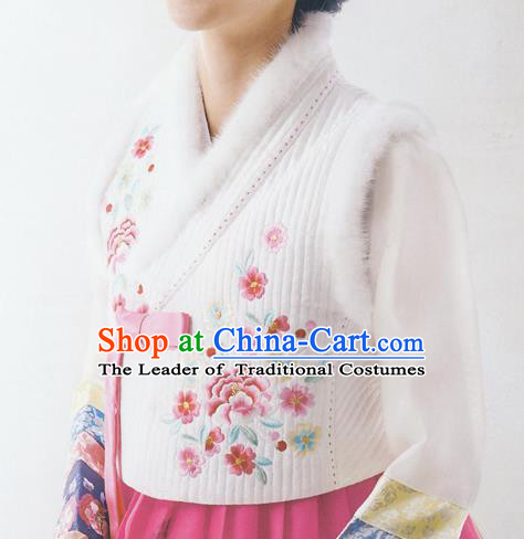 Asian Korean National Handmade Formal Occasions Wedding Bride Clothing Embroidered White Vest Hanbok Costume for Women