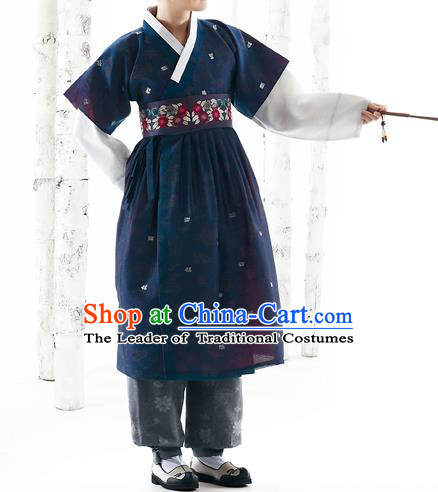 Korean National Handmade Formal Occasions Wedding Bridegroom Hanbok Embroidered Navy Costume Complete Set for Men
