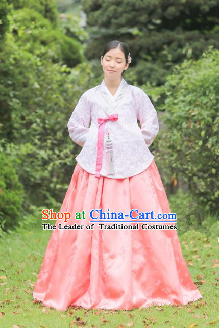Korean National Handmade Formal Occasions Bride Clothing Hanbok Costume Embroidered Purple Blouse and Pink Dress for Women