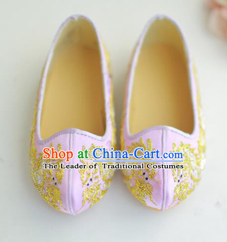 Traditional Korean National Wedding Shoes Pink Embroidered Shoes, Asian Korean Hanbok Flat Shoes for Kids