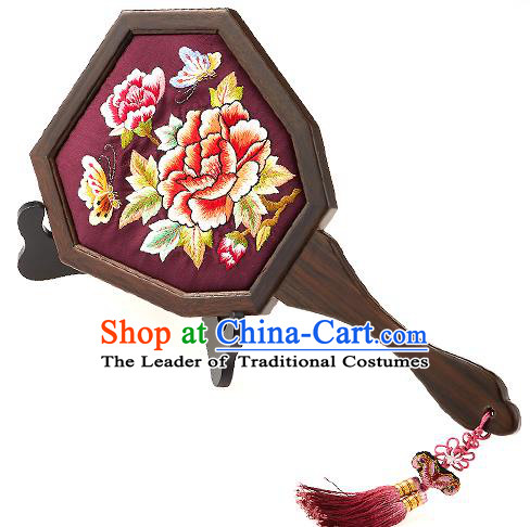 Korean National Accessories Wedding Bride Embroidered Purple Cosmetic Mirror Butterfly Tassel Mirror for Women