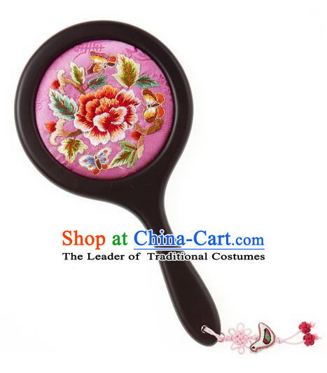 Korean National Accessories Wedding Bride Embroidered Pink Cosmetic Mirror Butterfly Tassel Round Mirror for Women