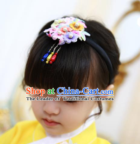 Korean National Hair Accessories Wedding Bride Embroidered Hair Clasp, Asian Korean Hanbok Headband Headwear for Kids