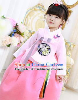 Korean National Handmade Formal Occasions Girls Clothing Palace Hanbok Costume Embroidered Pink Blouse and Dress for Kids
