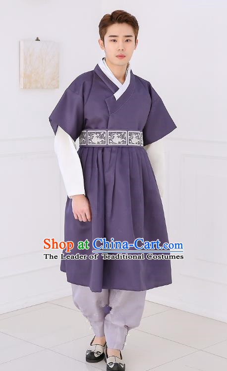 Asian Korean National Traditional Formal Occasions Wedding Bridegroom Embroidery Navy Long Vest Palace Hanbok Costume Complete Set for Men