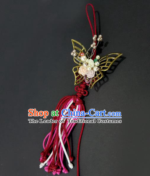 Asian Korean Hanbok Butterfly Tassel Waist Decorations, Korean National Belts Accessories Wedding Bride Waist Pendant for Kids