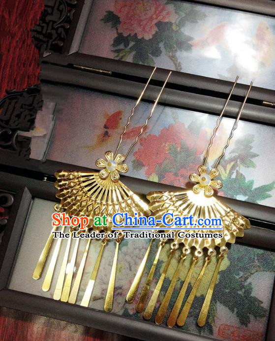 Traditional Chinese Ancient Classical Hair Accessories Tassel Golden Hair Clip Bride Step Shake Hairpins for Women