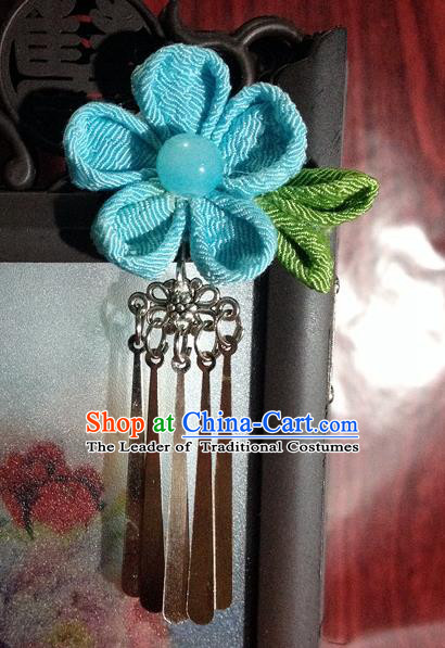 Traditional Chinese Ancient Classical Hair Accessories Blue Flower Tassel Step Shake Bride Hairpins for Women
