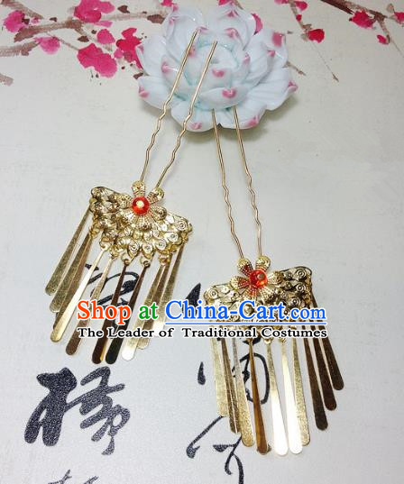 Traditional Chinese Ancient Classical Hair Accessories Golden Hair Stick Bride Tassel Step Shake Hairpins for Women