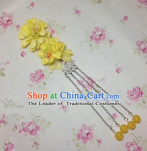 Traditional Chinese Ancient Classical Hair Accessories Hanfu Yellow Flowers Tassel Step Shake Bride Hairpins for Women