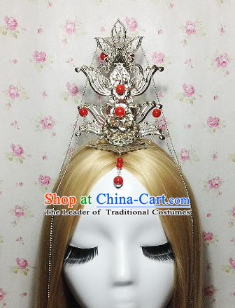 Traditional Handmade Chinese Classical Hair Accessories, Ancient Royal Highness Red Beads Headband Tassel Tuinga Hairdo Crown for Men