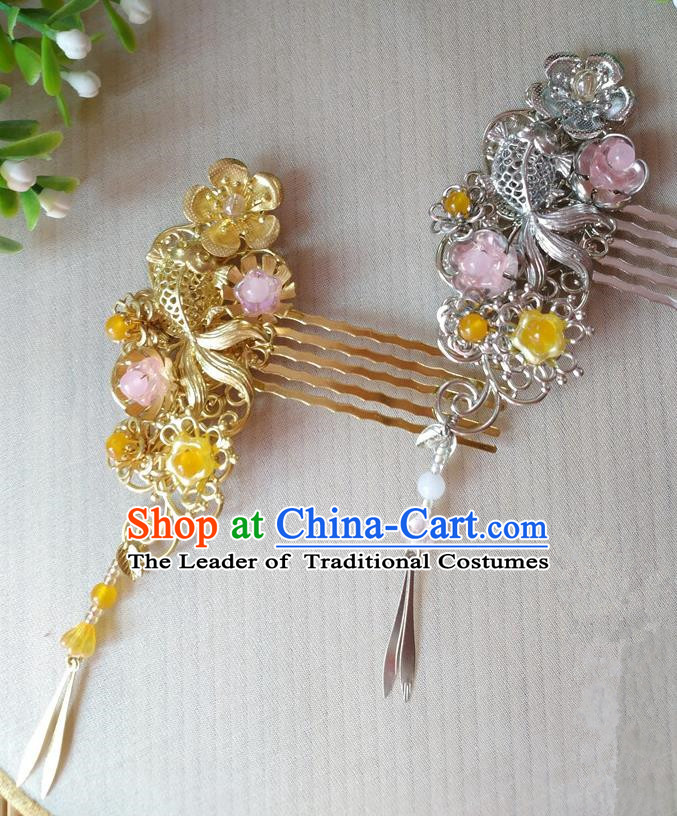 Traditional Chinese Ancient Classical Hair Accessories Hanfu Hair Comb Tassel Step Shake Hairpins for Women