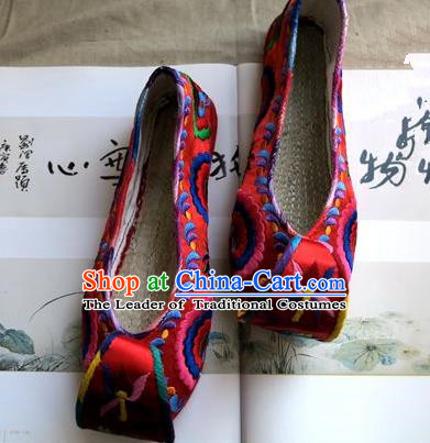 Asian Chinese Traditional Shoes Red Embroidered Shoes, China Peking Opera Handmade Embroidery Shoe Hanfu Princess Shoes for Women