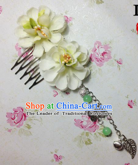 Traditional Chinese Ancient Classical Hair Accessories Hanfu Green Flowers Hair Comb Bride Butterfly Tassel Hairpins for Women