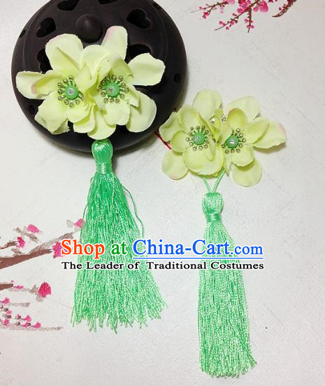 Traditional Chinese Ancient Classical Hair Accessories Hanfu Green Flowers Tassel Hair Stick Bride Hairpins for Women